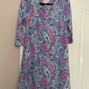 Cynthia Rowley Pink and Blue Paisley Long Sleeve Dress